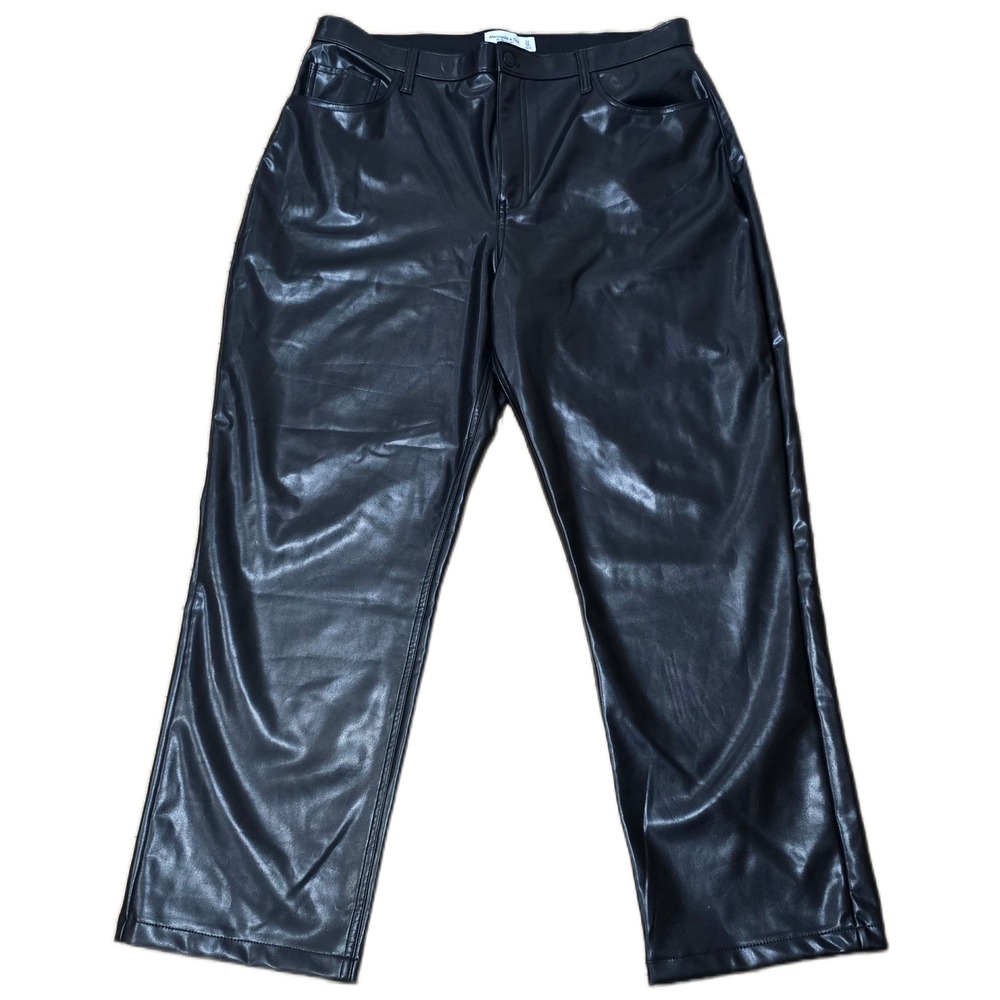 Abercrombie Fitch The 90s Straight Ultra High Rise Faux Leather Pants Black S 16